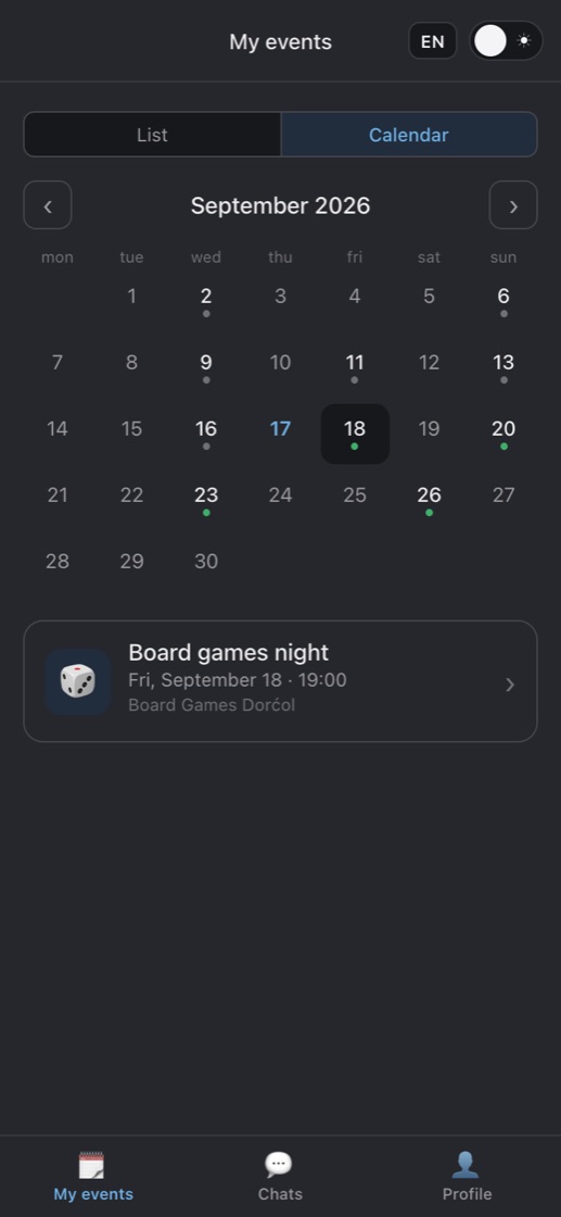 App screenshot: One calendar for all sign-ups