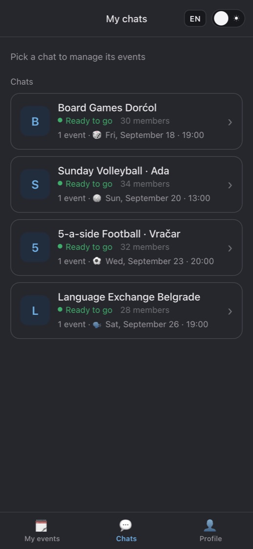 App screenshot: All chats on one screen
