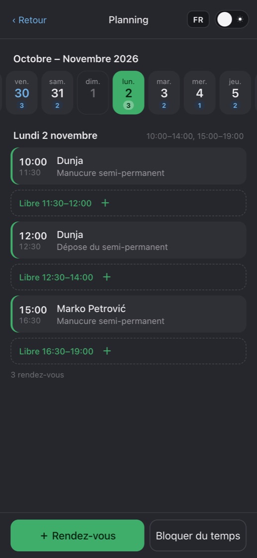 Le planning d'une journée d'un professionnel