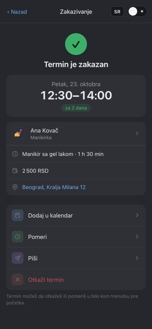 Potvrda termina sa datumom i vremenom