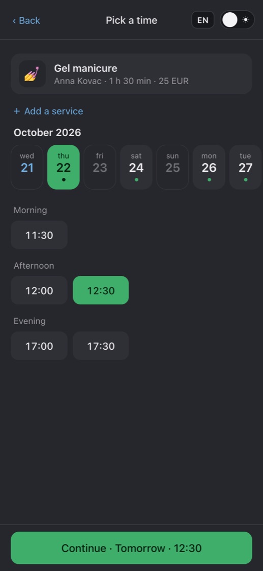 Picking a day and a free time slot