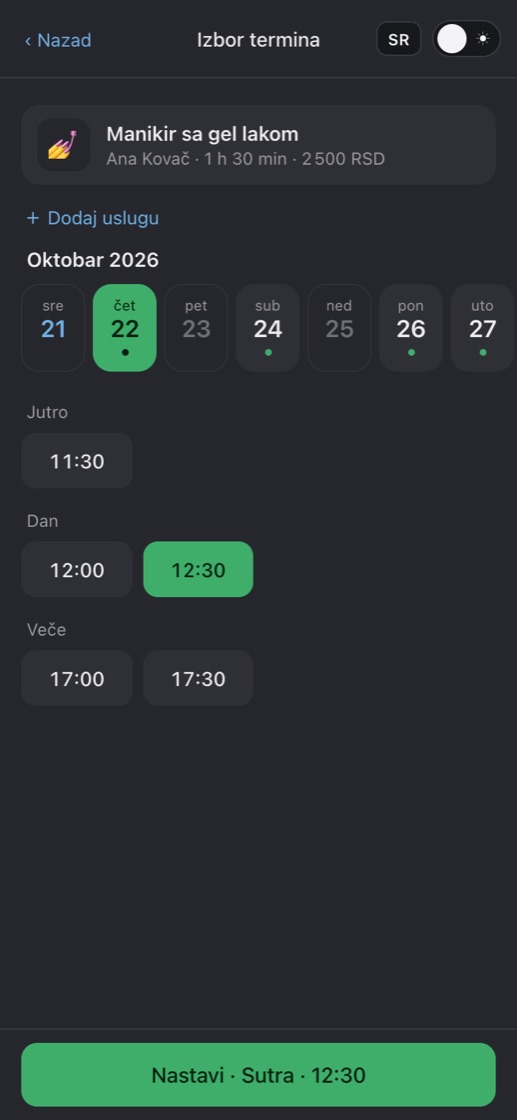 Izbor dana i slobodnog termina